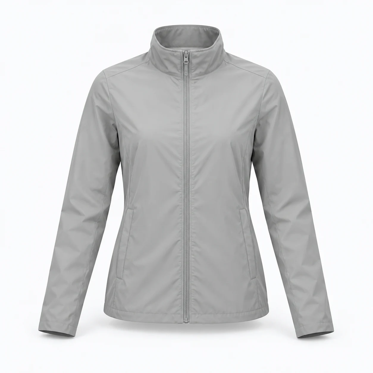 Pebble Stand-Collar Jacket, Stone Gray, front view